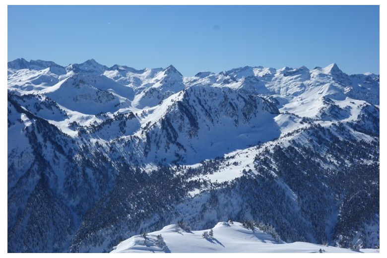 View facing the Aiguastortes National Park from Baqueira. Mall Blanc of Tredos in front